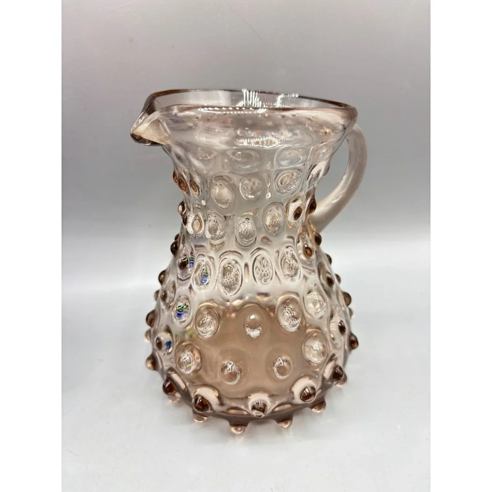 Vtg Smoky Amethyst Glass Hobnail‎ Wart Pitcher Small Creamer Hand Blown Decor
